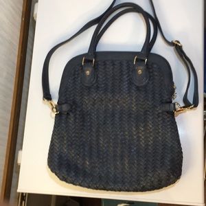 Neiman Marcus Blue Purse Woven Leather Exterior Beautiful Condition